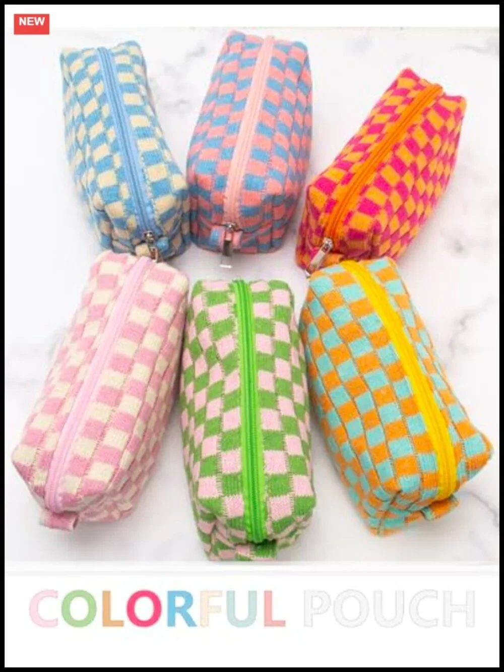 Checkered Makeup Bag for Purse, Small Travel Cosmetic Pouch, Zipper Organizer